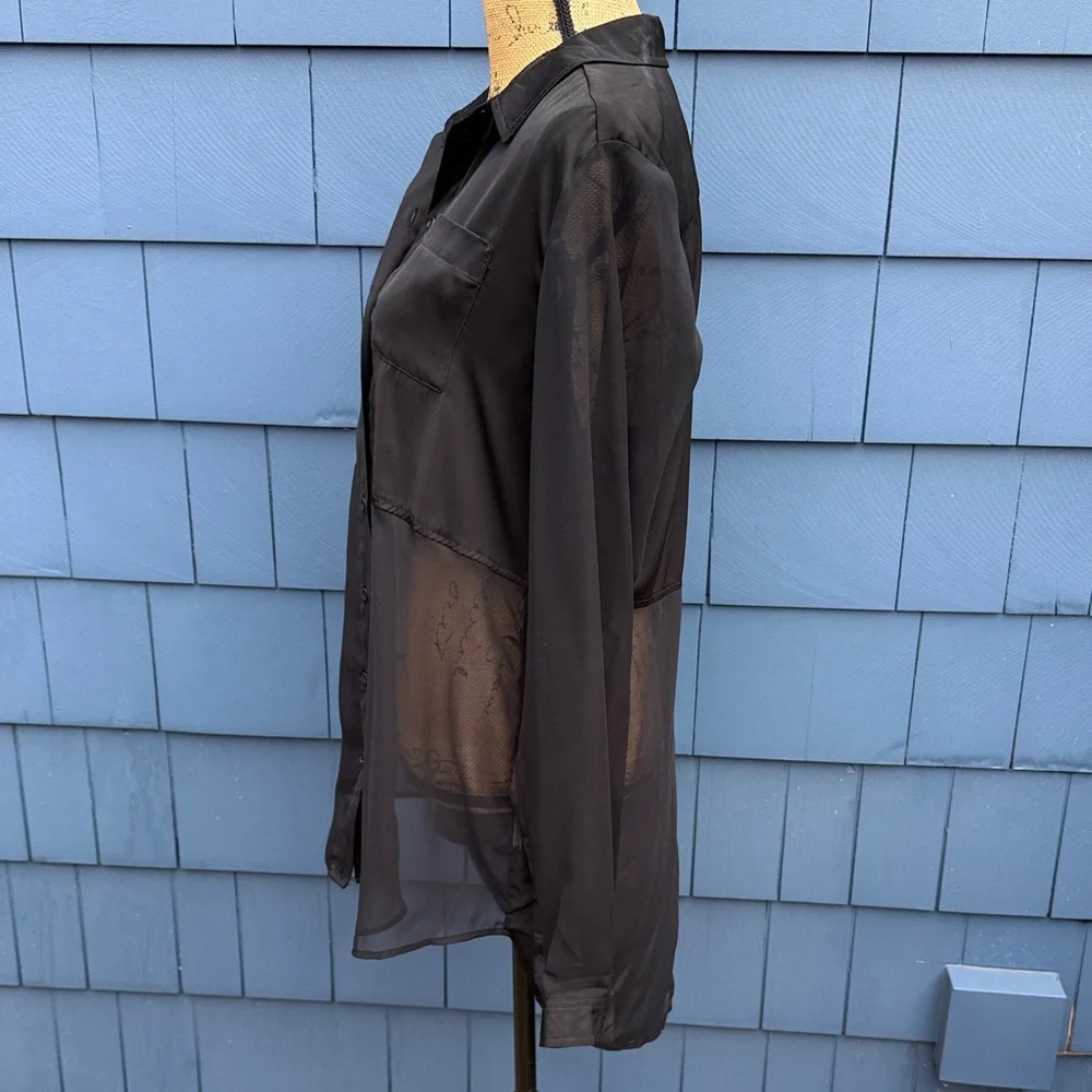 Free People Black Sheer Blouse m top shirt